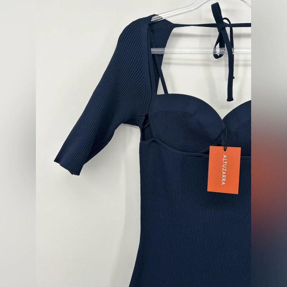 $1595 Nwt Altuzarra Women's Blue Mareen Knit Fitted Dress 3/4 Sleeve Size M - Picture 5 of 16